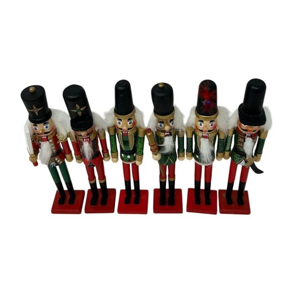 Set Of 6 Wooden Nutcracker Figurines 9" Tall Christmas Decor Festive Soldiers - Picture 4 of 15